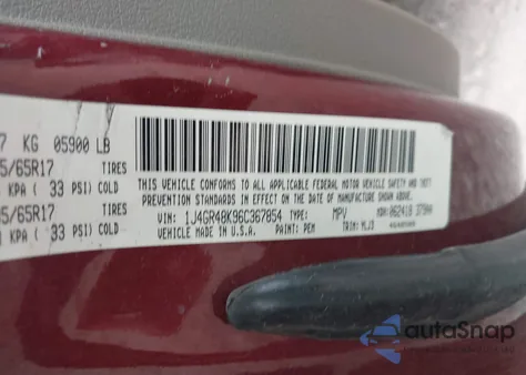2006 Jeep Grand Cherokee Laredo/Columbia/Freedom z USA, uszkodzony, nr VIN 1J4GR48K96C367854